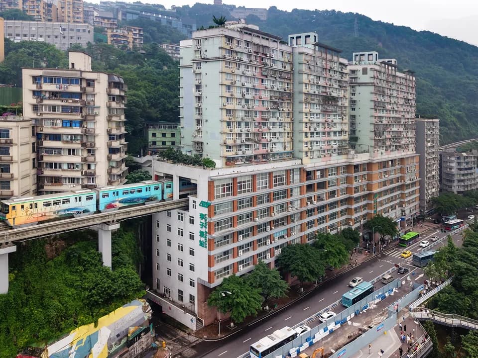 Monorail passing through Liziba station in Chongqing