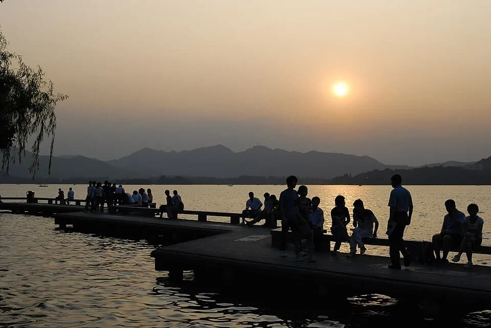 West Lake in Hangzhou at sunset